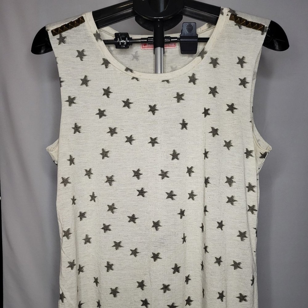 Pink Republic Beige w/ Green Stars Women's Tank - Studded Shoulders - XL - 1009